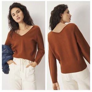 Maeve Anthropologie Lupita V-Neck Sweater Auburn/Rust/Brown